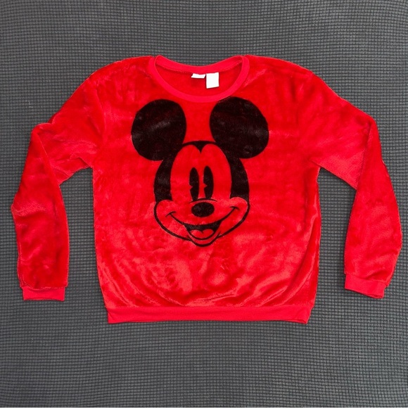 Disney Other - Disney Vibrant Red Mickey Mouse Velour Sweatshirt